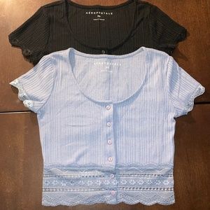 Aeropostale Black & Blue Lacey Crop Bundle Top Sz XS